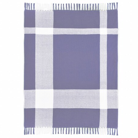 Homeroots 50" X 60" Purple Woven Cotton Checkered Throw Blanket with Fringe 516573