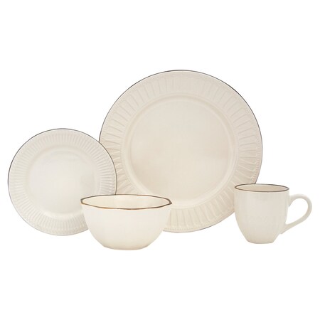 Homeroots Ivory Sixteen Piece Ceramic Service For Four Dinnerware Set 534551