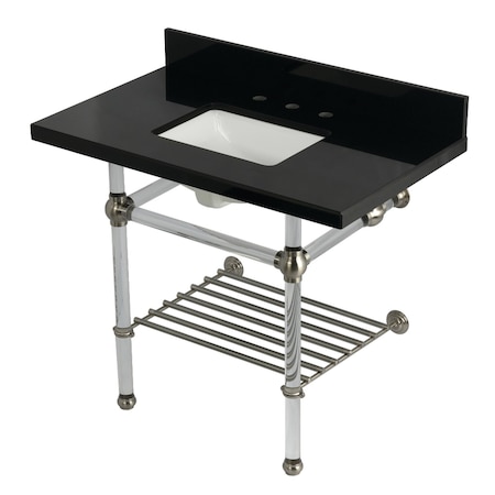Kingston Brass 36-Inch Black Granite Console Sink with Acrylic Legs and Shelf, 8-Inch, 3-Hole KVPK3630KASQB8
