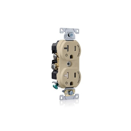 Leviton Duplex Outlet, Ivory 20A, 125V, TR TBR20-S2I