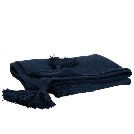 Homeroots 50" X 60" Blue Cotton Woven Ikat Throw Blanket with Tassels 518843