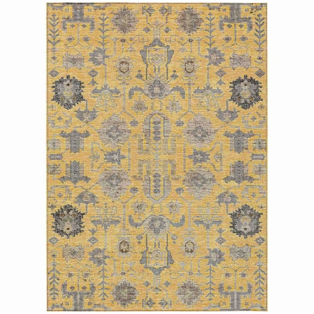 Homeroots 5' X 8' Yellow Gray And Charcoal Oriental Washable Indoor Outdoor Area Rug 582081