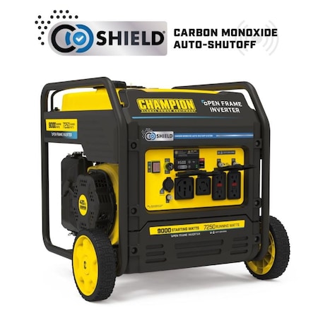 Champion Power Equipment Portable Inverter Generator, Gasoline, 7,250 W Rated, 9,000 W Surge, Electric, Recoil Start, 30 A A 201067