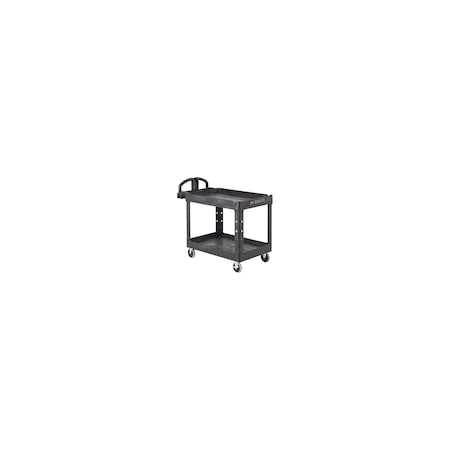 Rubbermaid Commercial Utility Cart with Deep Lipped Plastic Shelves, Plastic, 500 lb Load Capacity, 2 Shelves, 39 in L FG450088BLA