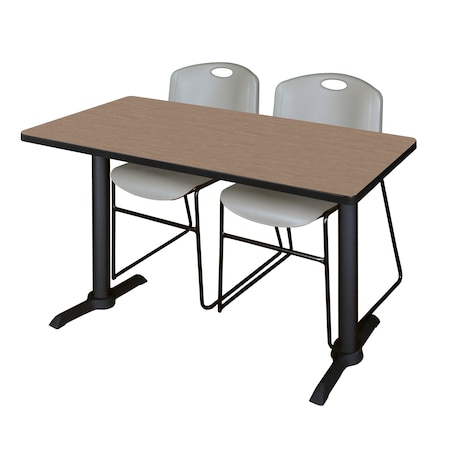 Regency Cain T-Base Training Seminar Table W/ 2 Zeng Stack Chairs, 48 in W, 24 in L, Noble Oak MTRCT4824NO44GY