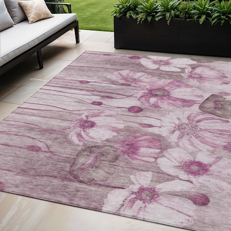 Homeroots 5' X 8' Plum Mauve And Pink Floral Washable Indoor Outdoor Area Rug 582759