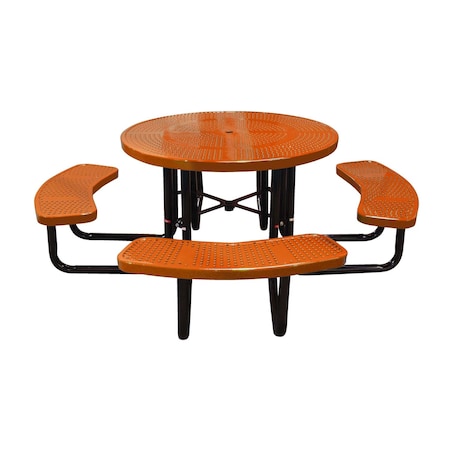 Leisure Craft 46" Round Picnic Table, Perforated Metal, Portable, Orange T46ROP-PERF-ORANGE