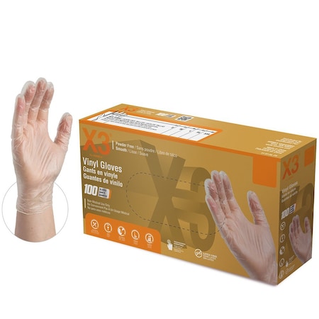 Gloveworks By Ammex Medium Clear X3 Industrial Powder Free Disposable Vinyl Gloves, 3-Mil, 100PK GPX344100