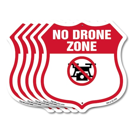 Signmission No Drone Shield Sign No Drone Zone From, 12 inch X 12 inch, Aluminum Metal Sign, 5PK SHI-A-5Pack-12-392