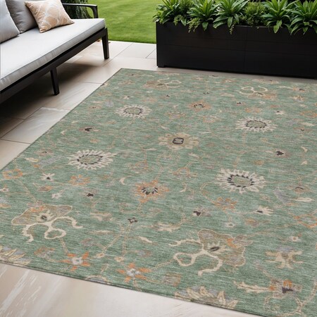 Homeroots 5' X 8' Artichoke Green Ivory And Coral Floral Washable Indoor Outdoor Area Rug 604762