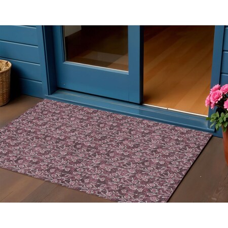 Homeroots 3' X 5' Merlot Mauve And Ivory Floral Washable Indoor Outdoor Area Rug 581900