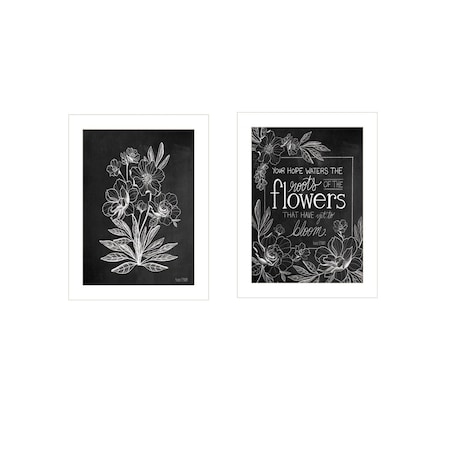 Homeroots Set Of Two Black and White Flowers in Bloom White Framed Print Wall Art, 2PK 407966