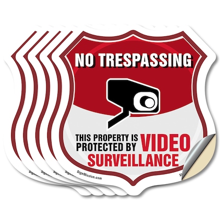 Signmission No Trespassing Shield Sign This Property, 4 inch X 4 inch, Vinyl Decal, 5PK SHI-D-5PACK-4-410
