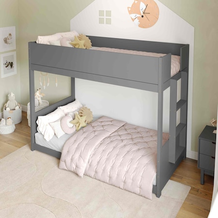 Flash Furniture Dallas Bunk Bed Twin Over Twin, Convertible Solid Wood Bunk Bed Frame w/Ladder, Gray MG-0900-30-TTB-GY-GG