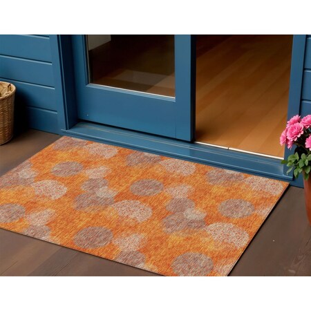 Homeroots 3' X 5' Orange Silver And Peach Polka Dot Washable Indoor Outdoor Area Rug 614683