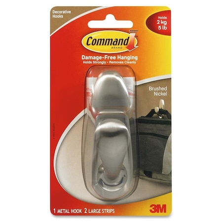 Command Forever Classic Series Decorative Hook, 5 lb, 1-Hook, Metal, Brushed Nickel FC13-BN