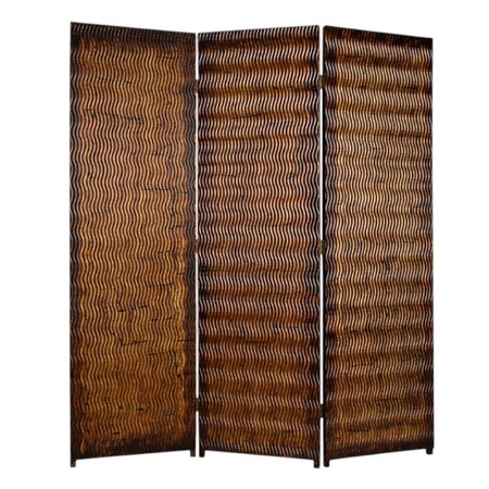 Homeroots 72" Brown Wood Folding Three Panel Screen Room Divider 274906