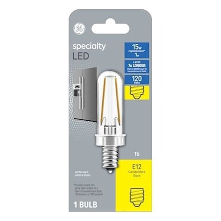 Ge LED Bulb, T6 Lamp, 15 W Equivalent, E12 Candelabra Lamp Base, Soft White Light, 2700 K Color Temp 13404