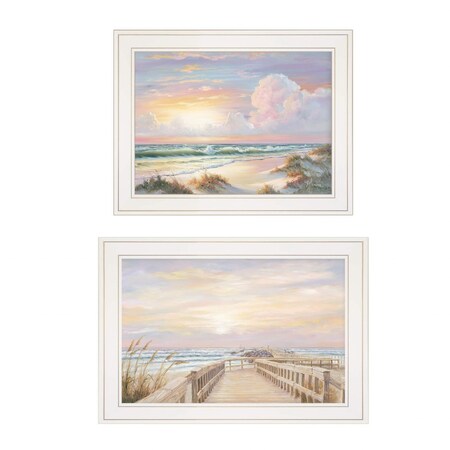 Homeroots Set Of Two Sunrise Sunset 2 White Framed Print Wall Art, 2PK 406156