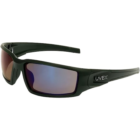 Uvex Full Frame Safety Glasses with Matte Black Frame, Blue Mirror Anti-Scratch and Hardcoat Lens S2945