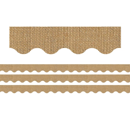 Teacher Created Resources Burlap Design Scalloped Rolled Border Trim, 50 Feet Per Roll, 3PK TCR8956