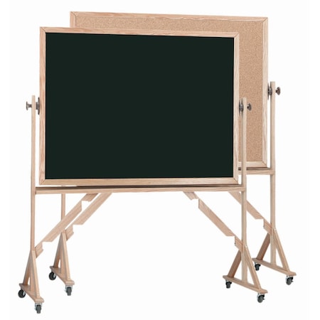 Aarco Reversible Freesting Mobile Boards, Black Chalkboard/Bulletin Board, Red Oak Frame, 48''Hx72''W RBC4872B