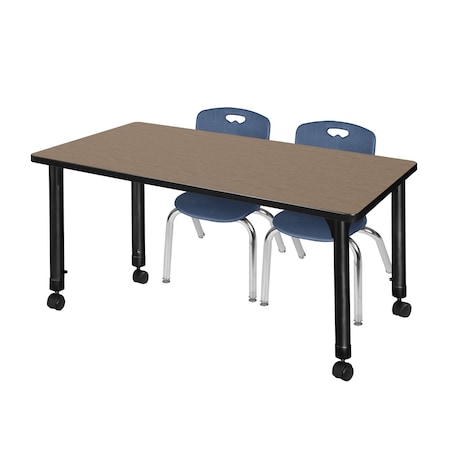 Regency Kee Mobile Adjustable Classroom Table W/ 2 Andy Mobile Chairs, 48 in W, 30 in L, Noble Oak MT4830NOAPCBK45NV