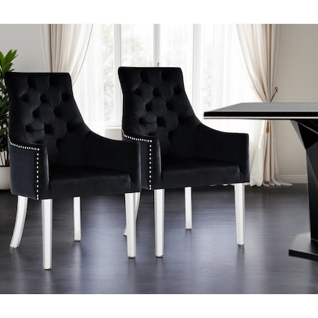 Homeroots Set of Two Tufted Black and Clear Upholstered Velvet Dining Arm Chairs 543545