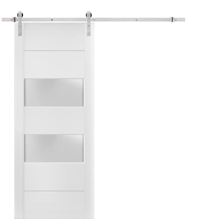 Sartodoors Sturdy Barn Door 42 x 96 inches Frosted Glass 2 lites, Lucia 4010 White Silk, 8FT Rail Hangers Heav LUCIA4010BD-S-WS-4296