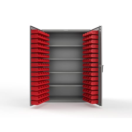 Strong Hold 14 GA Bin Cabinet with 4 shelves No Legs - 48 In W. x 72 In. H x 24 In. D - 144 Red Bins 46-BS-244-144R-NL-L