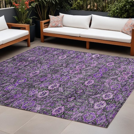 Homeroots 10' X 14' Purple And Green Floral Washable Indoor Outdoor Area Rug 564364