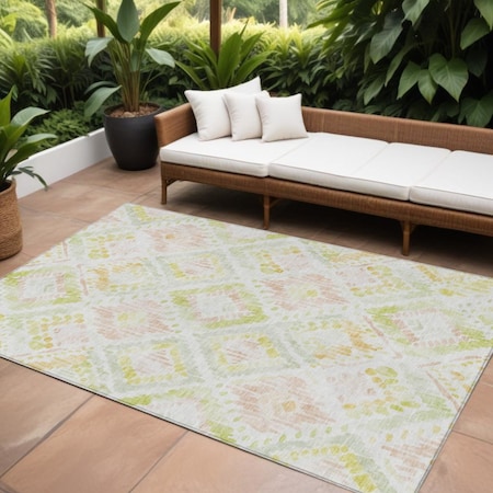 Homeroots 10' X 14' Pink Green And Beige Geometric Washable Indoor Outdoor Area Rug 603483