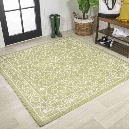 Jonathan Y Charleston Vintage Filigree Textured Weave Green/Cream 5 ft Square Indoor/Outdoor Area Rug SMB106H-5SQ