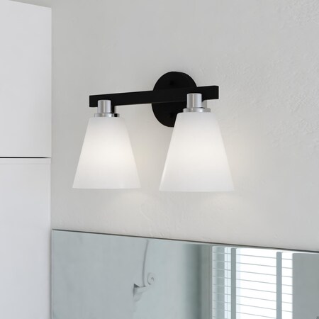 Vaxcel Vermont 2 Light Matte Black and Nickel Bathroom Vanity Fixture White Glass W0405