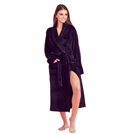 Towelsoft Women Plush Shawl Collar Robe, Fleece Bathrobe, Black L/XL PLH-RB-Blk-L