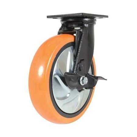 Vestil Polyurethane Swivel With Brake Caster 8 In. Diameter x 2 In. Width 925 lb Orange/Silver CST-E6-8X2PUP-SWB