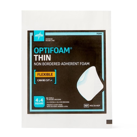 Medline Optifoam Thin Adhesive Foam Dressing, 4in x 4in, in Educational Packaging MSC1544EPH
