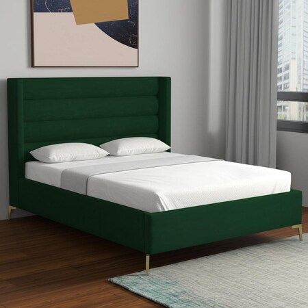 Homeroots Green Velvet Upholstered King Bed Frame 544812