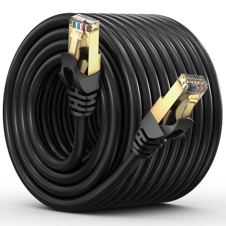 Maximm 100ft Flat Cat7 SFTP Shielded Ethernet Cable, Black CAT7-100FTBlack