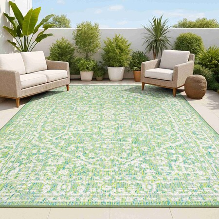 Jonathan Y Malta Bohemian Medallion Textured Weave Cream/Green 5 ft. x 8 ft. Indoor/Outdoor Area Rug SMB104F-5