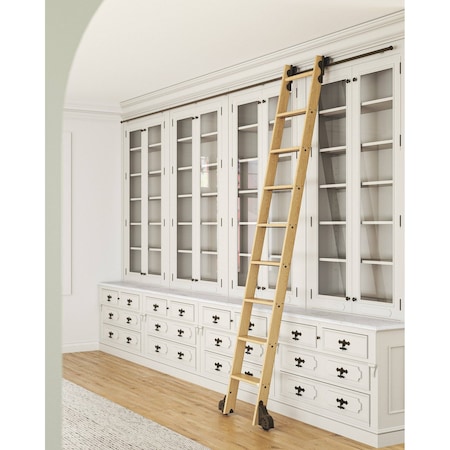 Quiet Glide 8.92 ft. White Oak Sunburst Wheel Bronze Rolling Hook Removable Ladder, 12 ft. Rail QG.510-9WO-12-H.07