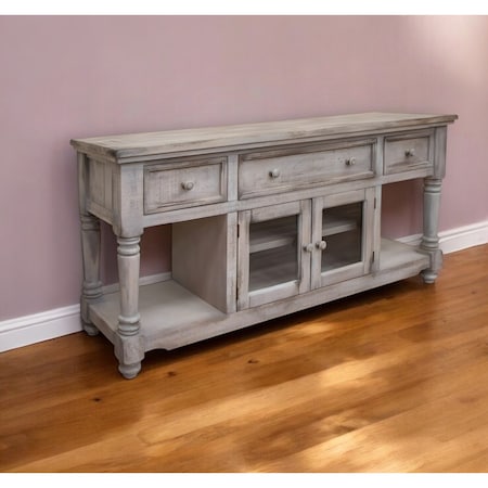 Homeroots 70" Desert Sand Solid Wood Open shelving Distressed TV Stand 528744