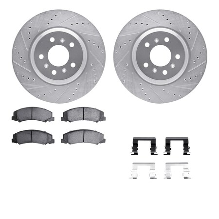Dynamic Friction Co DFC Rotors-Drilled & Slotted-Silver w/ EURO 5000 Ceramic Brake Pads Incl Hdw 7612-46010