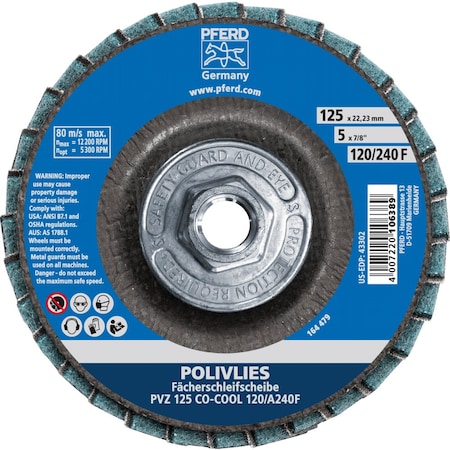 Pferd 5'' POLIVLIES CO-COOL Flap Disc - 5/8-11 Thread - 120 grit, Fine Grade 43314