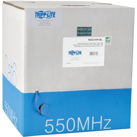 Eaton Tripp Lite Series Cat6 Gigabit Solid Core UTP PVC Bulk Ethernet Cable, Blue, 1000 ft, TAA N222-01K-BL