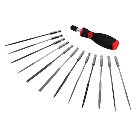 Performance Tool 12 pc. Micro File Set, Diamond Surfaces, 1/4 in. Hex Shank, Storage Case W5391