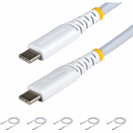 Startech.Com 5-PACK 3FT (91CM) WHITE USB-C CHARGING CABLE, 60W (3A) PD, DUAL-LAYER BRAIDED NY USB2CC3FNCBRWH5PK