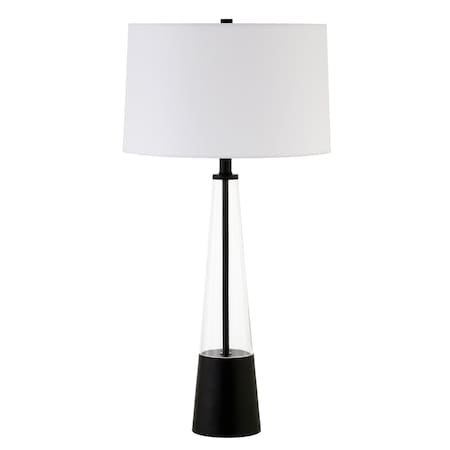 Homeroots 29" Black and Clear Metal and Glass Table Lamp With White Drum Shade 524269
