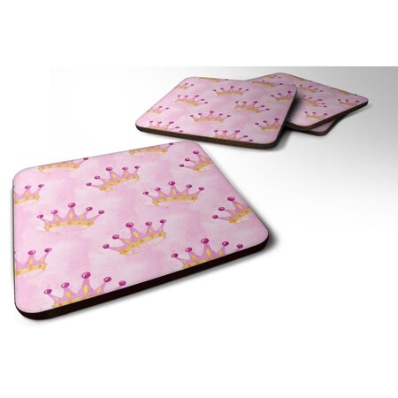 Carolines Treasures Watercolor Princess Crown on Pink Foam Coaster, Set of 4 BB7546FC