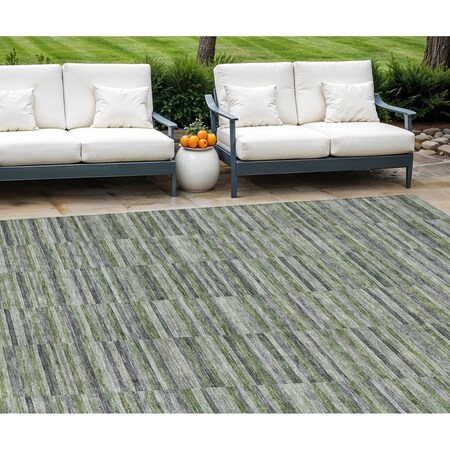 Homeroots 8' X 10' Olive Green And Gray Striped Washable Indoor Outdoor Area Rug 587917